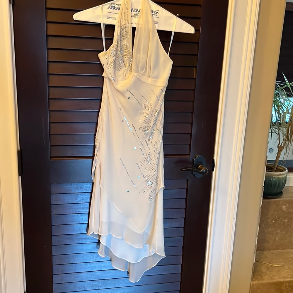 BCBG white dress with silver